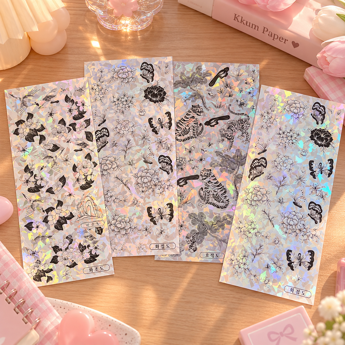Stickers coréens holographiques - Motifs traditionnels