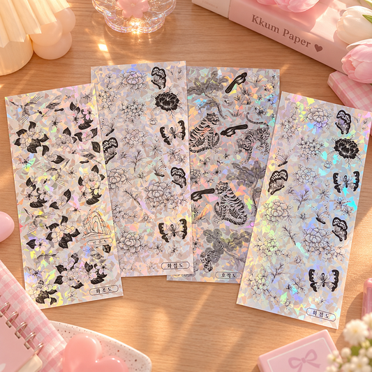 Stickers coréens holographiques - Motifs traditionnels