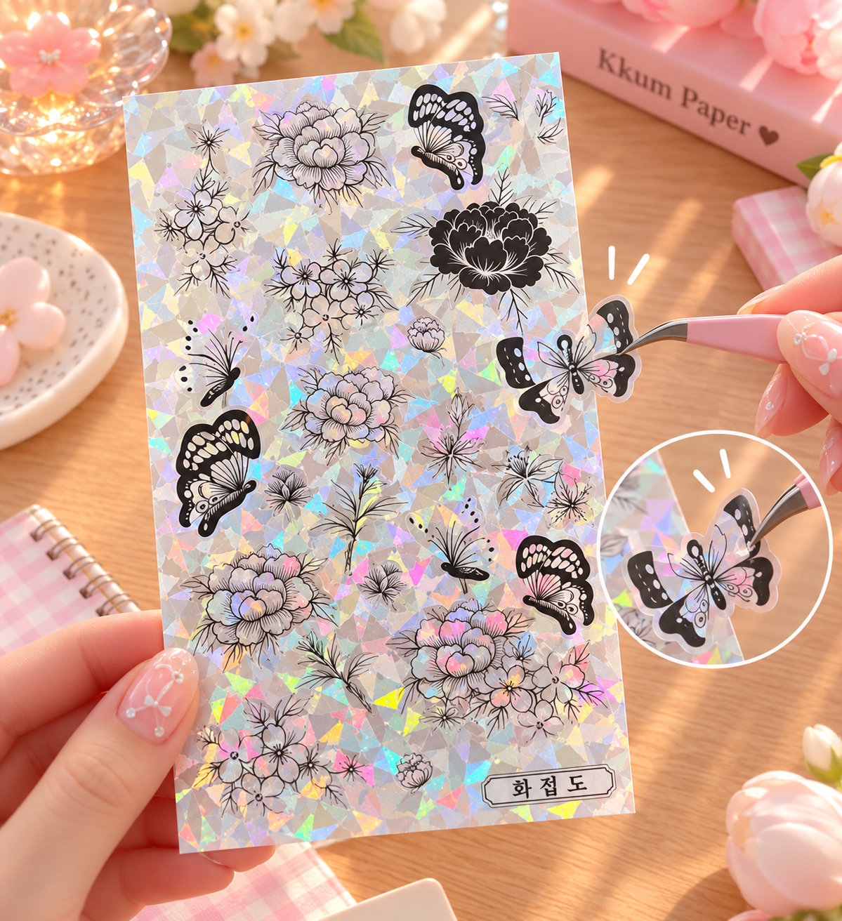 Stickers coréens holographiques - Motifs traditionnels